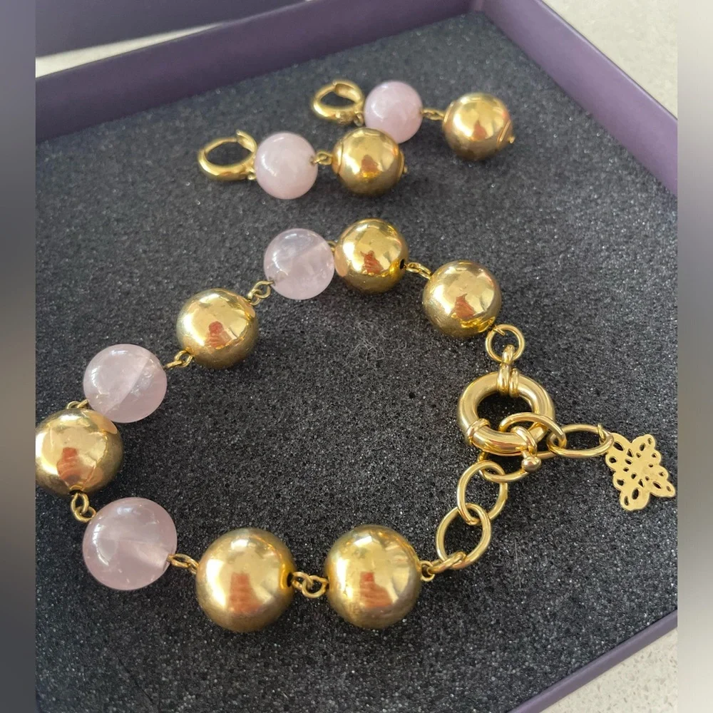 Italian set bracelet and earrings gold plated gorgeous - Picture 5 of 7